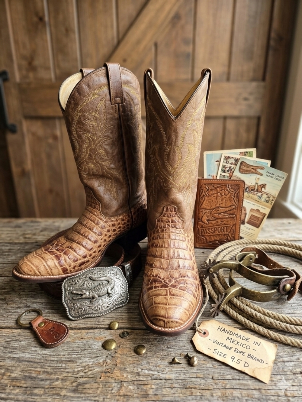 Roper Men’s 9.5 D Handmade Leather Western Boots Caiman Embossed Leather